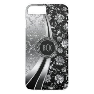 Eleganter Schwarz & Silver Floral Damask Case-Mate iPhone Hülle