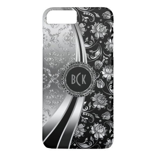 Eleganter Schwarz & Silver Floral Damask Case-Mate iPhone Hülle (Rückseite)