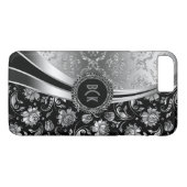 Eleganter Schwarz & Silver Floral Damask Case-Mate iPhone Hülle (Rückseite (Horizontal))