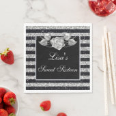 Eleganter Schwarz Silver Glitzer Silver Rose Sweet Serviette (Beispiel)