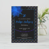 Eleganter Schwarz und Blau Geburtstag Einladung (Stehend Vorderseite)