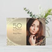 Eleganter Schwarz und Gold 50. Geburtstag Einladung (Stehend Vorderseite)