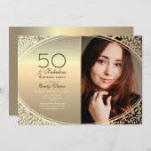 Eleganter Schwarz und Gold 50. Geburtstag Einladung (Vorne/Hinten)