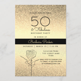 Eleganter Schwarz und Gold 50. Geburtstag Einladung