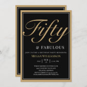 Eleganter Schwarz und Gold 50 und fabelhafter Gebu Einladung (Vorne/Hinten)
