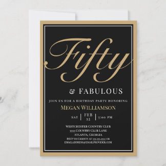Eleganter Schwarz und Gold 50 und fabelhafter Gebu Einladung
