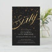 Eleganter Schwarz und Gold 60. Geburtstag Einladung (Stehend Vorderseite)