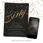 Eleganter Schwarz und Gold 60. Geburtstag Einladung<br><div class="desc">Elegante Schwarz und Gold 60. Geburtstag Einladung. Das neue Design, in dem moderne Eleganz und feierlicher Reiz aufeinander treffen. Mit seiner faszinierenden Kombination aus Imitat-Folienakzenten in strahlendem Gold und schwarzem Schwarz Set diese Einladung die Bühne für ein unvergessliches Meilenstein-Fest. Das Design wird durch skurrile Konfetti-Details, die eine spielerische Touch der...</div>