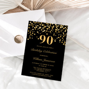 Eleganter Schwarz und Gold 90. Geburtstag Einladung
