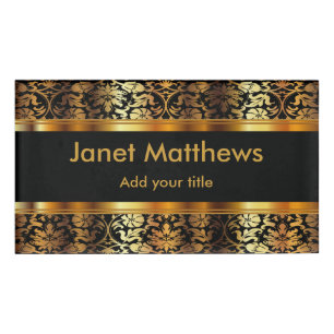 Eleganter Schwarz-und Goldblumendamast Namenschild