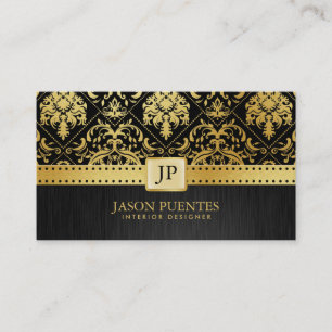 Eleganter Schwarz-und Golddamast-Innenarchitekt Visitenkarte