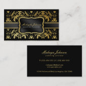 Eleganter Schwarz-und Golddamasthochzeitsplaner Visitenkarte (Vorne/Hinten)