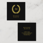 Eleganter Schwarz-und Goldlorbeer-Kranz mit Quadratische Visitenkarte (Vorne/Hinten)