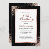 Eleganter Schwarz und Rose Gold Confetti 60. Gebur Einladung (Vorne/Hinten)