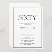 Eleganter Schwarz & Weiß 60. Geburtstag Einladung (Vorne/Hinten)