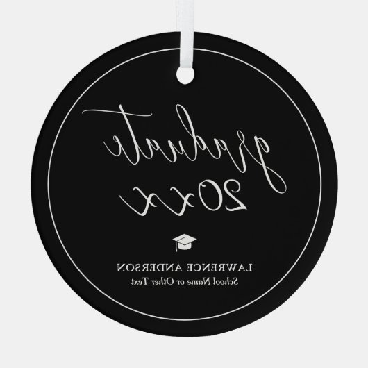 Eleganter Schwarz-Weiß-Abschluss 2024 Abschluss Ornament Aus Glas (Rückseite)