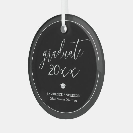 Eleganter Schwarz-Weiß-Abschluss 2024 Abschluss Ornament Aus Glas (Vorderseite links)