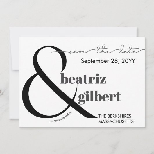 Eleganter Schwarz-Weiß-Ampersand Save the Date (Vorderseite)
