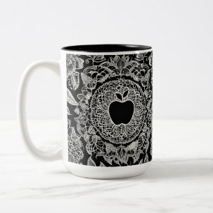 Eleganter Schwarz-Weiß-Apfel-Mandala-Spitzenkaffee Zweifarbige Tasse