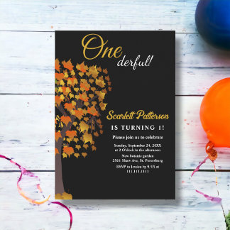 Eleganter Schwarz-Weiß-Baum Herbst 1. Geburtstag Einladung