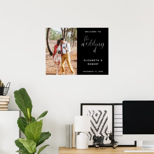 Eleganter Schwarz-Weiß-Begrüßungsschick für Hochze Poster (Heimbüro)