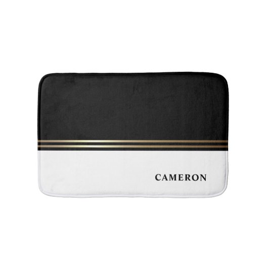 Eleganter Schwarz-Weiß-Blockfoil Personalisiert Badematte (Vorderseite)