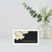 Eleganter Schwarz-Weiß-Blumen-Minimal Visitenkarte (Stehend Vorderseite)