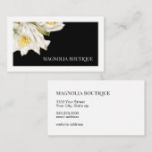 Eleganter Schwarz-Weiß-Blumen-Minimal Visitenkarte (Vorne/Hinten)