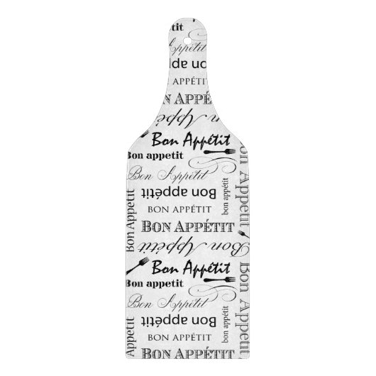Eleganter Schwarz-Weiß-Bön Appetit Französischer K Schneidebrett (Vorderseite)