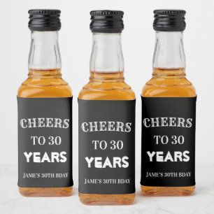 Eleganter Schwarz-Weiß-Cheers bis zum 30. Geburtst Alkoholflaschenetikett