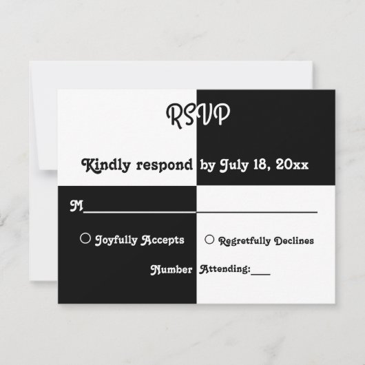 Eleganter Schwarz-Weiß-Chic Moderne einfache Hochz RSVP Karte (Vorderseite)