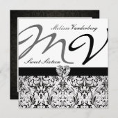 Eleganter Schwarz-Weiß-Damask 16 . Geburtstag Einladung (Vorne/Hinten)