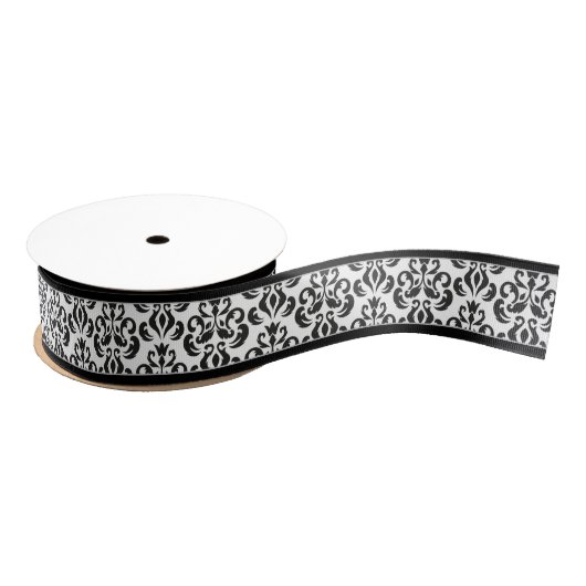 Eleganter Schwarz-Weiß Damask Stilvoll Ripsband (Spule)