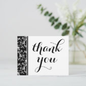 Eleganter Schwarz-Weiß Damask Vielen Dank Postkarte (Stehend Vorderseite)