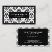 Eleganter Schwarz-Weiß-Damast 6 Visitenkarte (Vorne/Hinten)