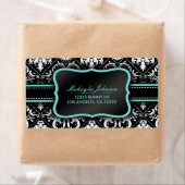 Eleganter Schwarz-Weiß-Damast mit aquamarinem Blau (Insitu)