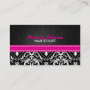 Eleganter Schwarz-Weiß-Damast mit Hot Pink Ribbon Terminkarte