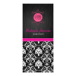 Eleganter Schwarz-Weiß-Damast mit rosa Band Werbekarte