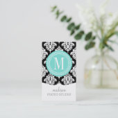 Eleganter Schwarz-Weiß-Damast Personalisiert Visitenkarte (Stehend Vorderseite)