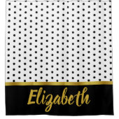Eleganter Schwarz-weiß Dot Pattern Gold Script Nam Duschvorhang (Vorderseite)