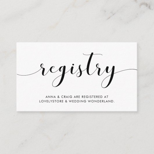 Eleganter Schwarz-Weiß-Ehering-Registrierungskarte Begleitkarte (Vorderseite)