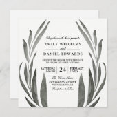 Eleganter Schwarz & Weiß einfacher Leaf Hochzeitsk Einladung (Vorne/Hinten)
