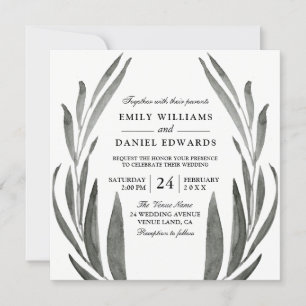 Eleganter Schwarz & Weiß einfacher Leaf Hochzeitsk Einladung