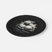 Eleganter Schwarz-Weiß-Elfenbein Weihnachtsschmuck Pappteller (Schrägansicht)