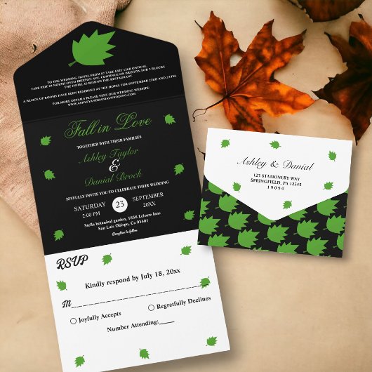 Eleganter Schwarz-Weiß-Fall in der Hochzeit im Her All In One Einladung