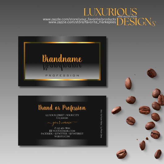 Eleganter Schwarz-Weiß-Farbton Orange-Goldrahmen Visitenkarte