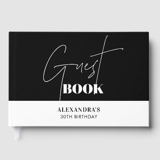 Eleganter Schwarz-Weiß-Geburtstag Gästebuch (Vorderseite)