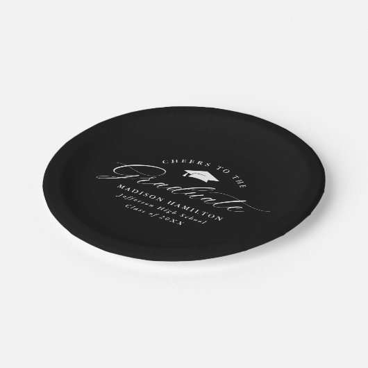 Eleganter Schwarz-Weiß-Gejammer für den Graduate Pappteller (Schrägansicht)