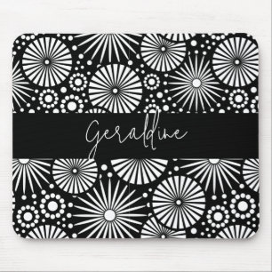 Eleganter Schwarz-Weiß-Geometrischer Sternenexplos Mousepad
