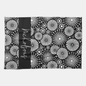 Eleganter Schwarz-Weiß-Geometrischer Sternenname Geschirrtuch (Horizontal)
